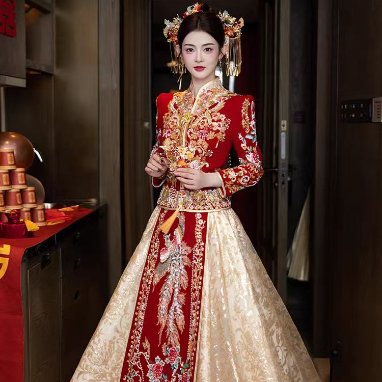 高端撞色秀禾服婚服新娘2025新款新中式龙凤褂嫁衣大码重工款秀禾