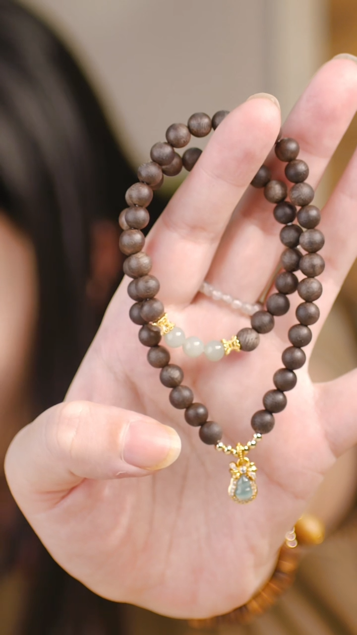 未镶嵌手串和田玉（两圈紫奇楠0.6+蓝水翡翠）