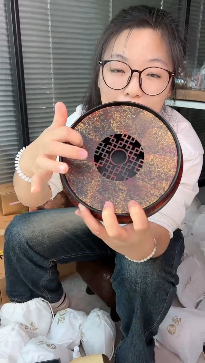 大漆壶承  红金         