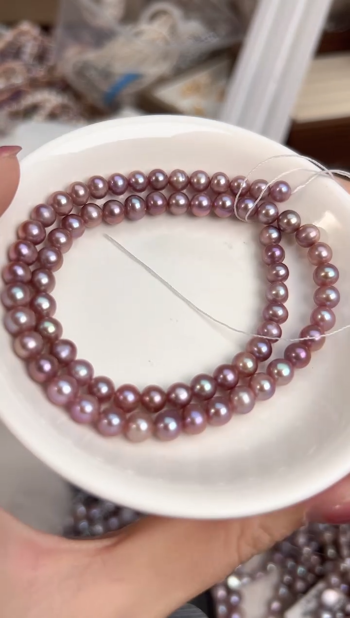 未镶嵌22淡水珍珠无核*强光珍珠项链（紫色6mm左右）
