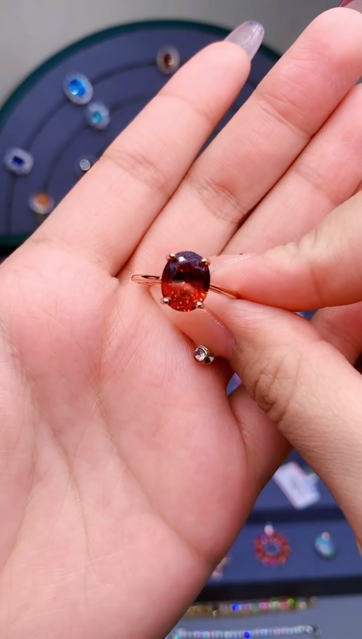 【闪购商品】石榴石戒指银S925镶嵌52
