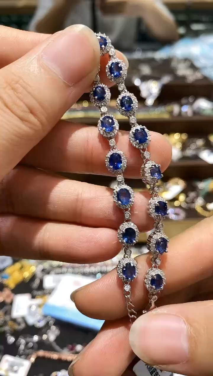 【闪购商品】蓝宝石手链银S925镶嵌手链