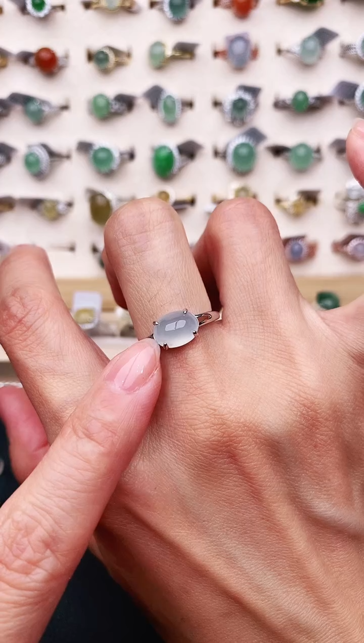 【闪购商品】翡翠戒指银S925镶嵌天然缅甸A货翡翠333   4-6