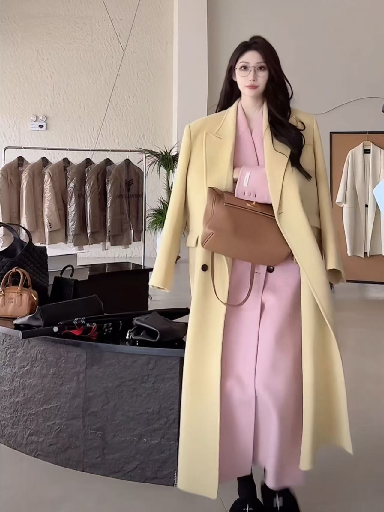 欧尼专属【小粉小黄】2025年双面山羊绒山羊毛彩色时尚百搭大衣