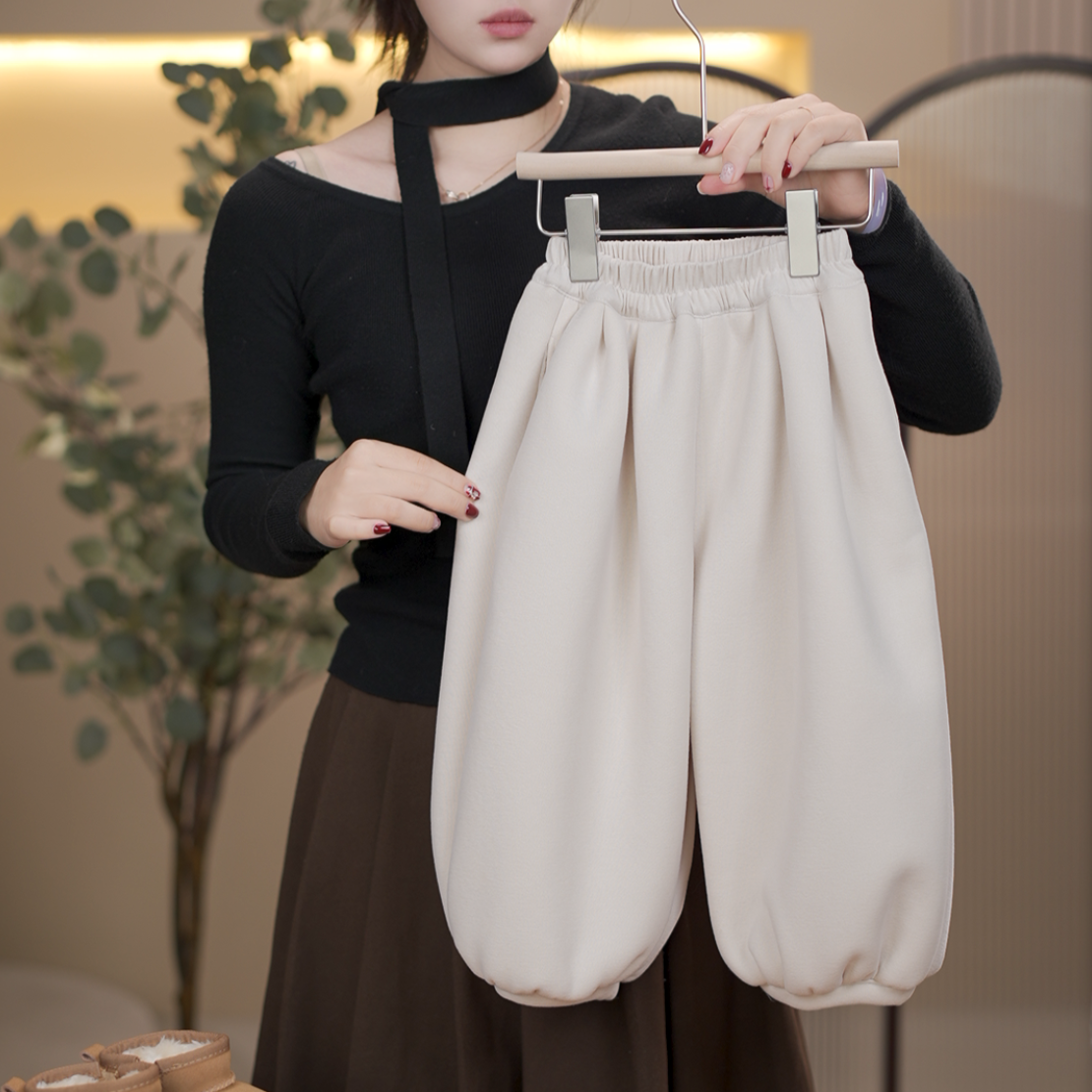 【DM】秋冬新款韩版加绒加厚休闲百搭裤男女童时尚运动裤