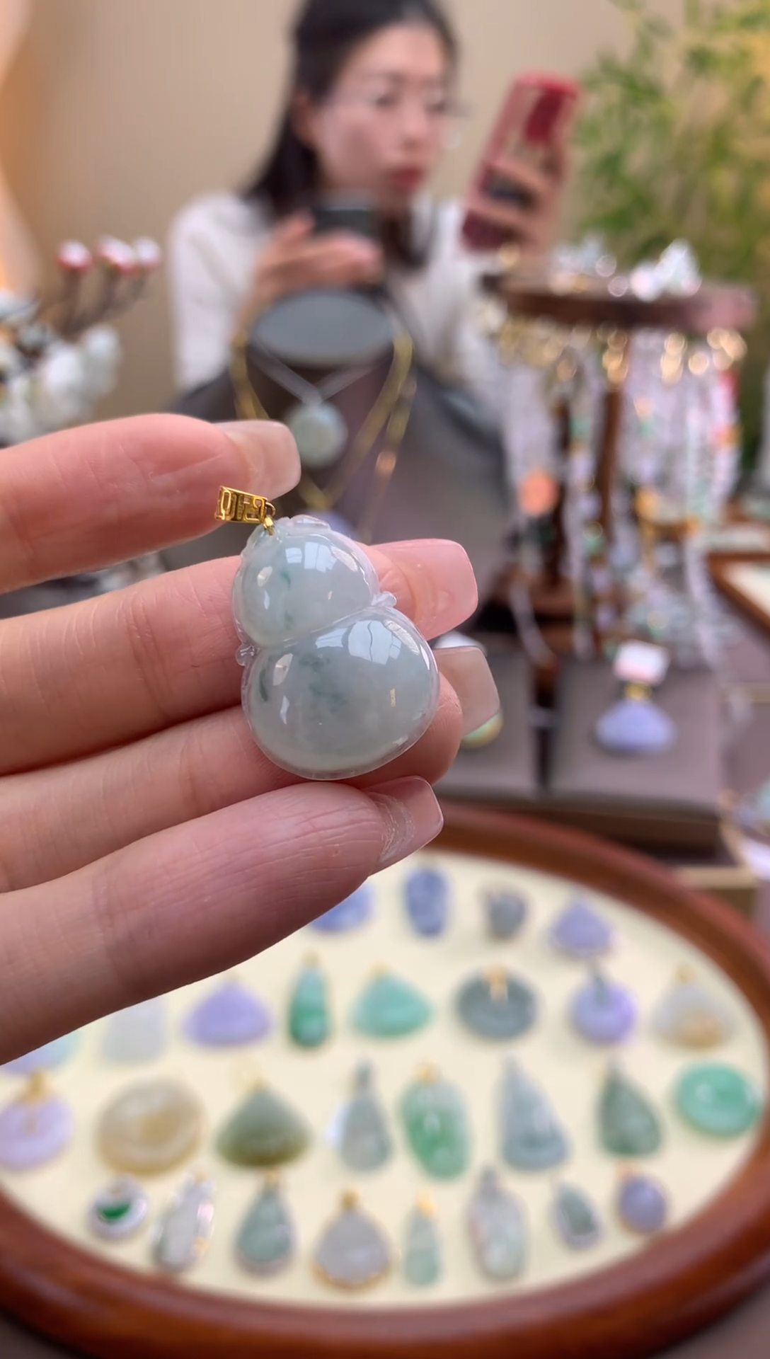 【闪购商品】翡翠颈饰18K金镶嵌葫芦