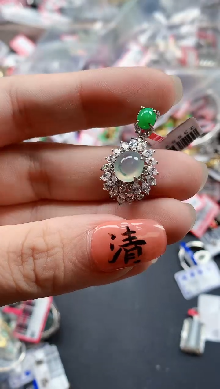 银S925镶嵌戒指翡翠天然A货缅甸翡翠