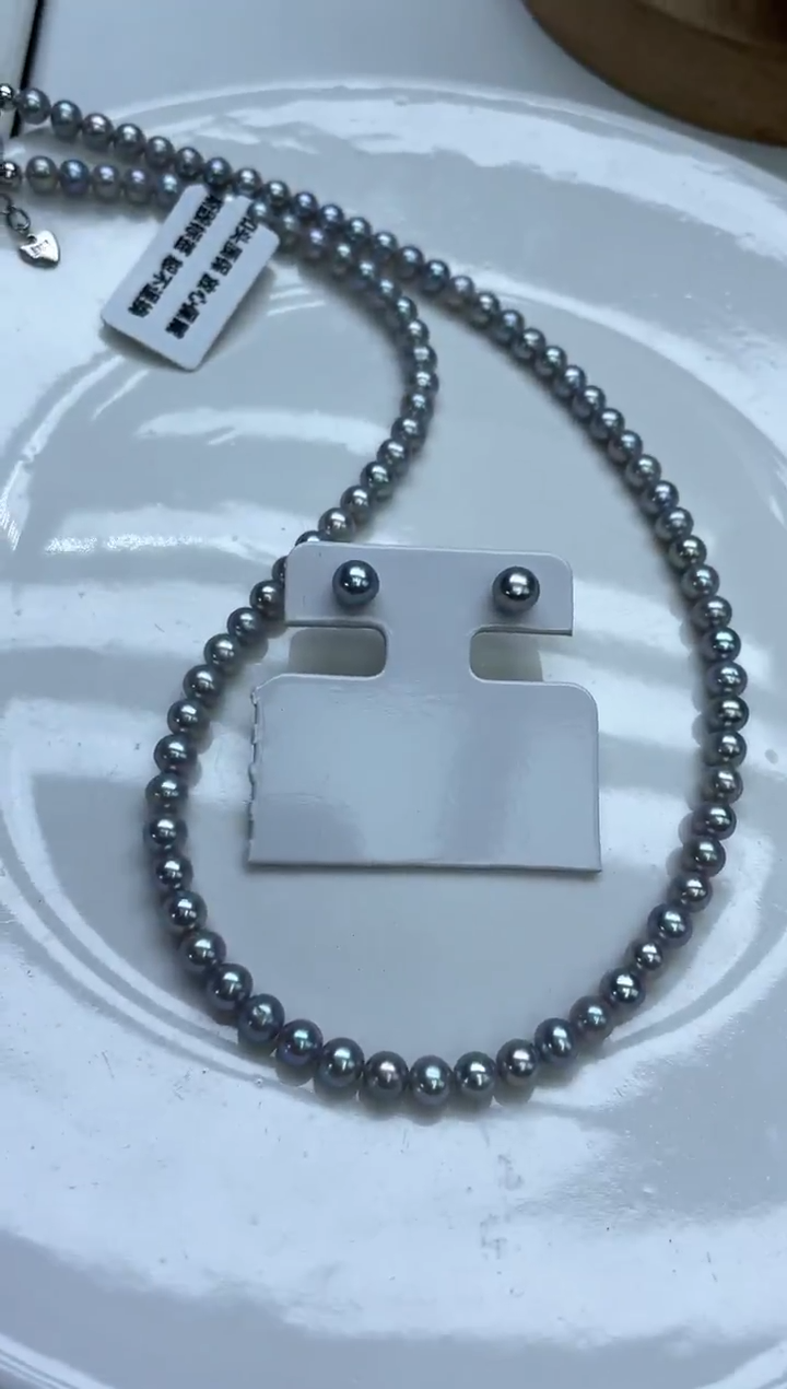 未镶嵌项链淡水珍珠4-5mm灰色系全珠项链(多样性发一）