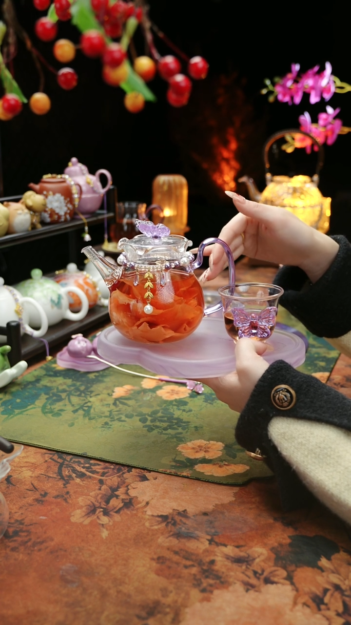 【闪购商品】紫色壶承+茶壶+链子+杯子