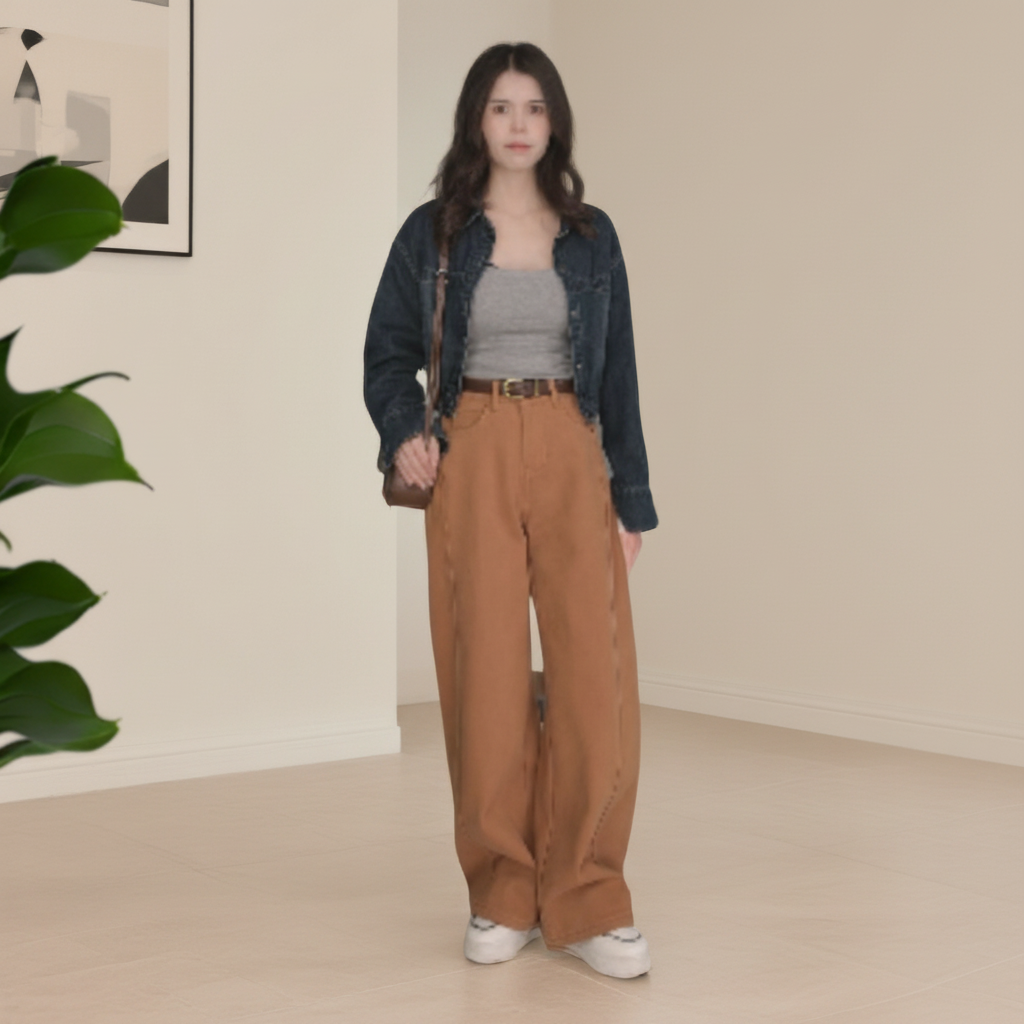 【高级感】爱马橙女秋冬季显瘦显高加绒直筒弯刀牛仔裤宽松+皮带