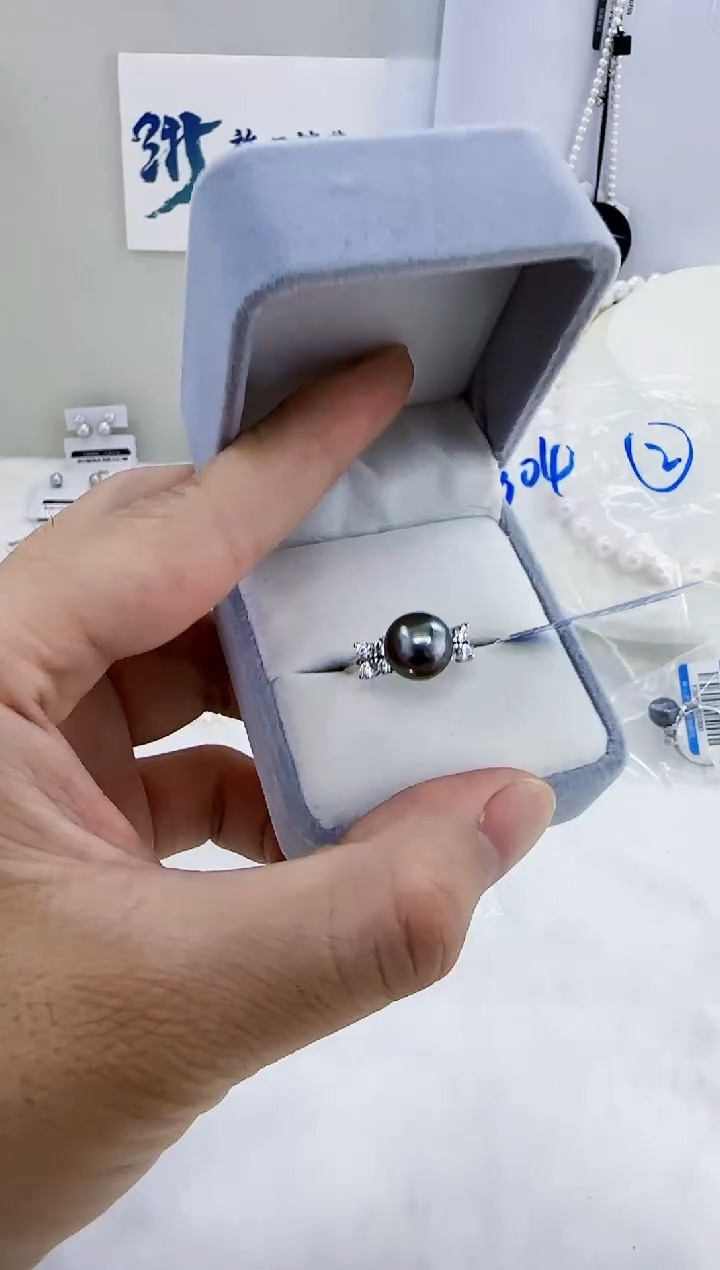 银S925镶嵌海水珍珠DA大溪地珍珠戒指10-11 y304