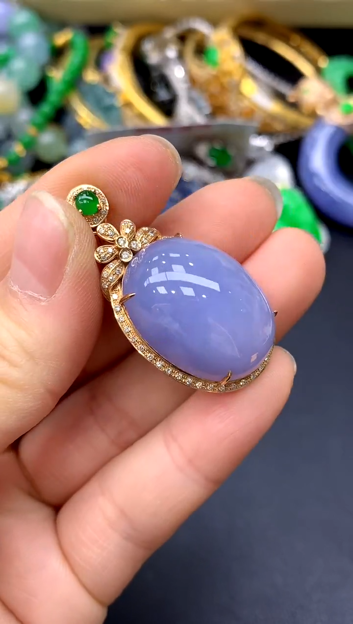 颈饰18K金镶嵌翡翠409-中国好珍宝