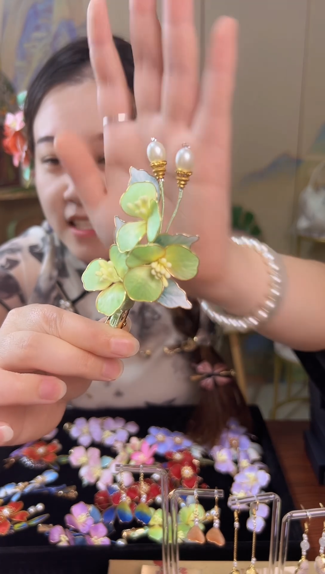 织绣非遗纯手工绒花发夹