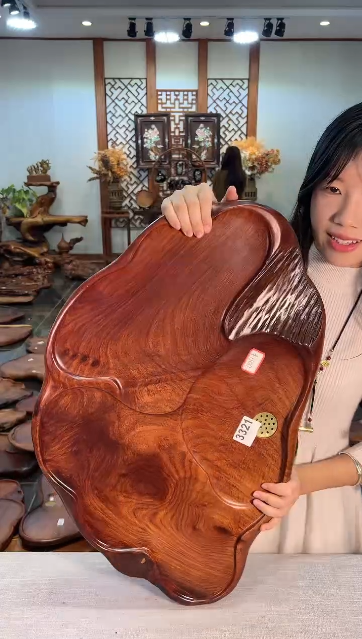 【闪购商品】大果紫檀（缅甸花梨）茶盘3321