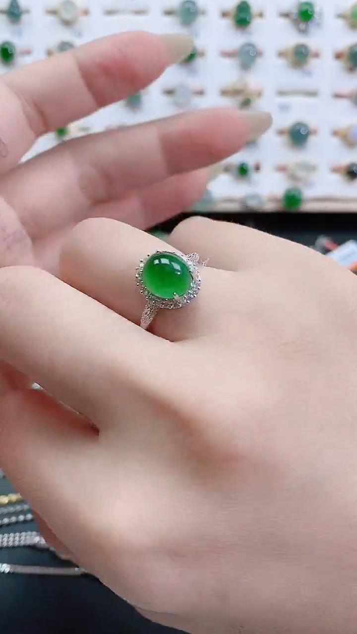 银S925镶嵌戒指翡翠天然翡翠