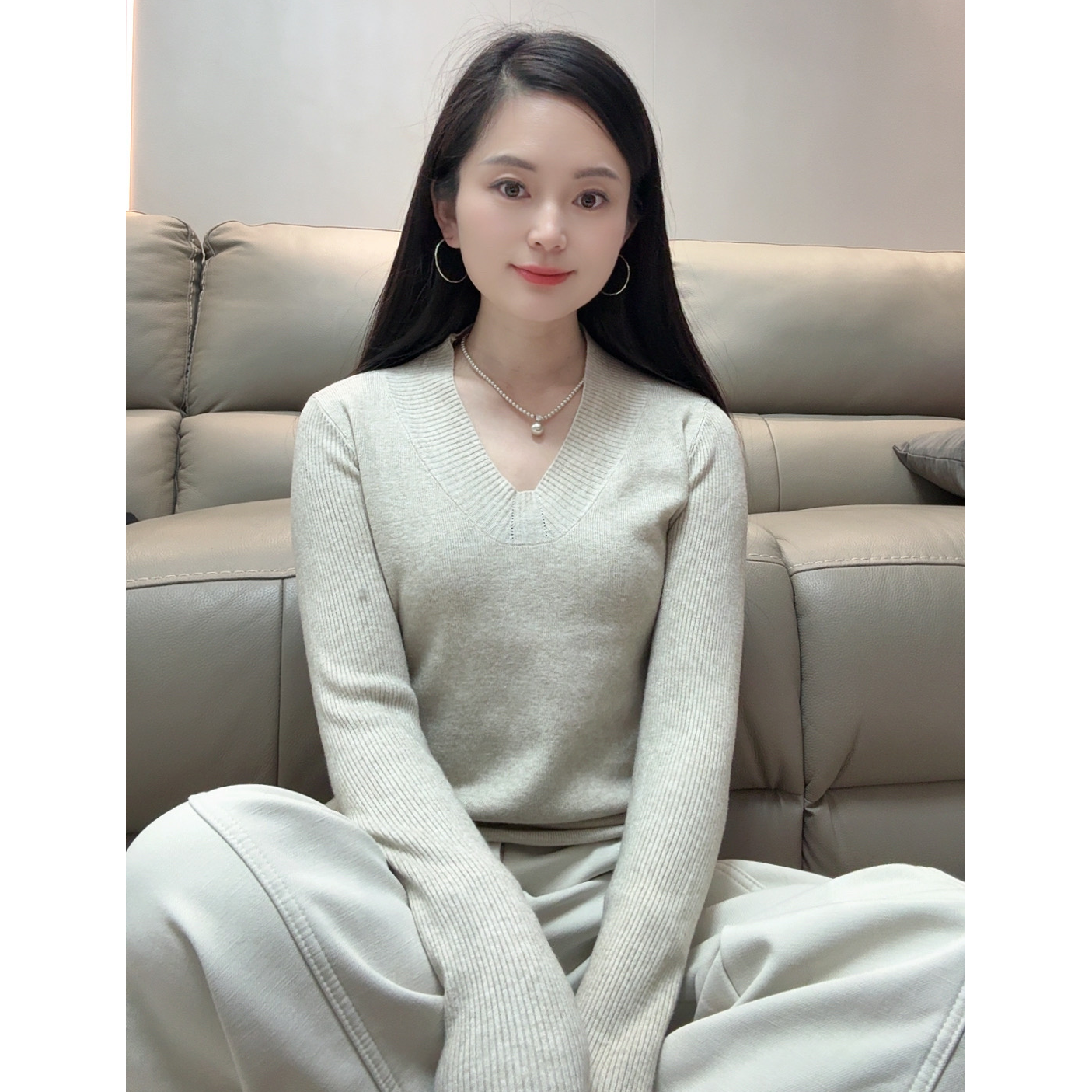程程自留桃心领毛衣打底单穿