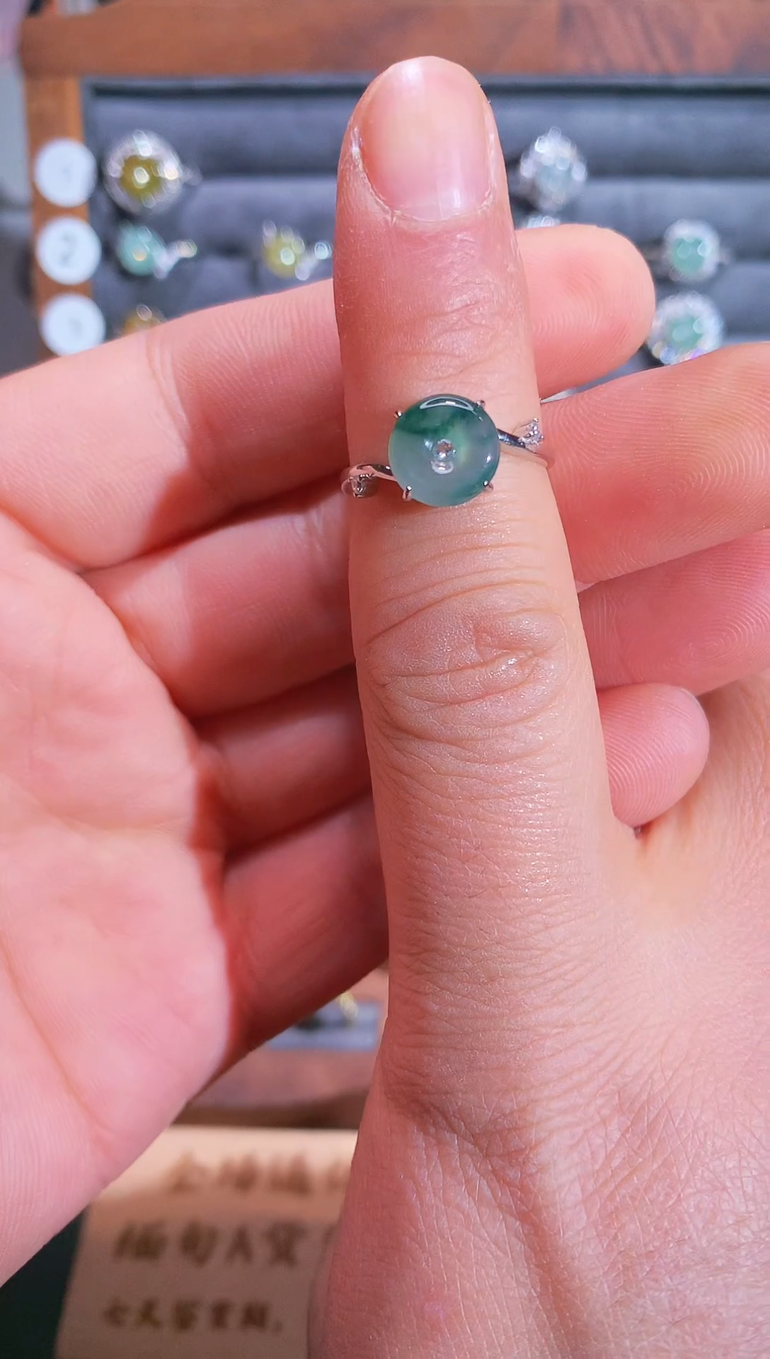 银S925镶嵌戒指翡翠S925银镶翡翠平安扣女饰品