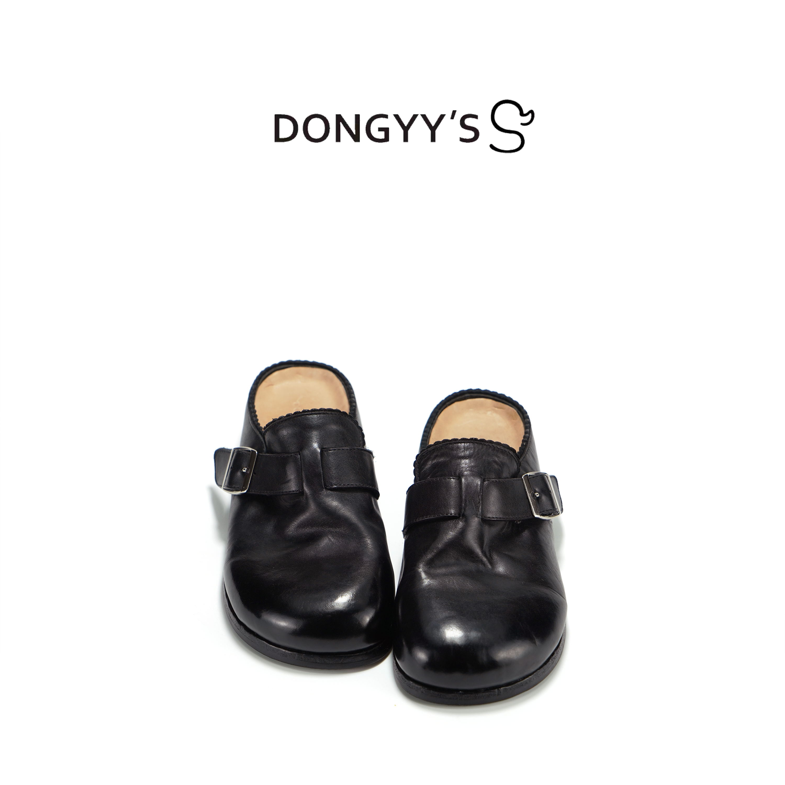 Dongyy's2025年新款黑色马皮经典重水洗勃肯百搭半拖包头拖