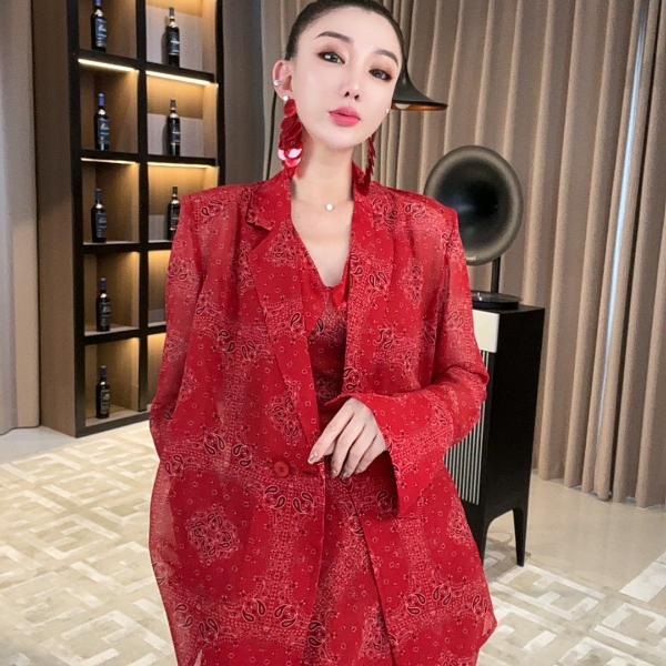 【宝姐家/西装上衣】新款国风花色薄款女西装上衣 25202