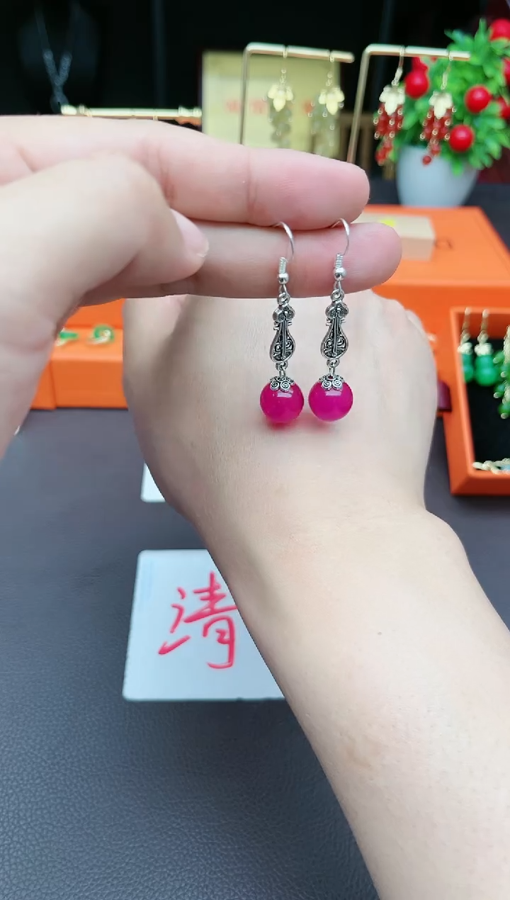 玛瑙/玉髓耳饰银S925镶嵌205000