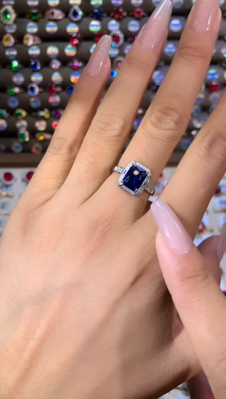 蓝宝石戒指银S925镶嵌79白