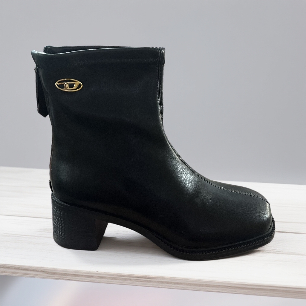 秋冬女 英伦风马丁靴小踝靴粗跟瘦瘦靴拉链气质短靴1105