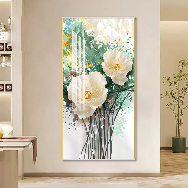 小清新风花卉现代简约北欧风轻奢晶瓷玄关挂画背景墙壁挂画XGH-1