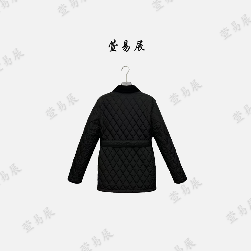 萱易展-经典格纹菱形绗缝腰带款收腰显瘦棉服外套YY-WT091002