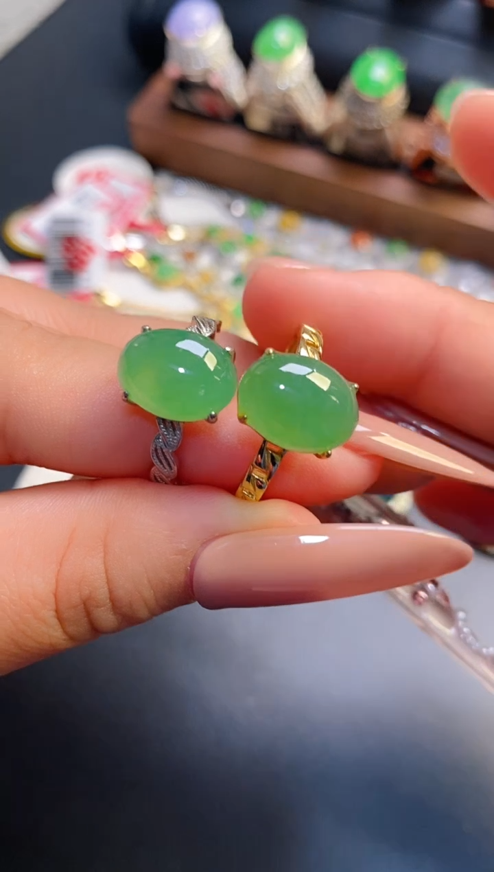 银S925镶嵌戒指翡翠天然