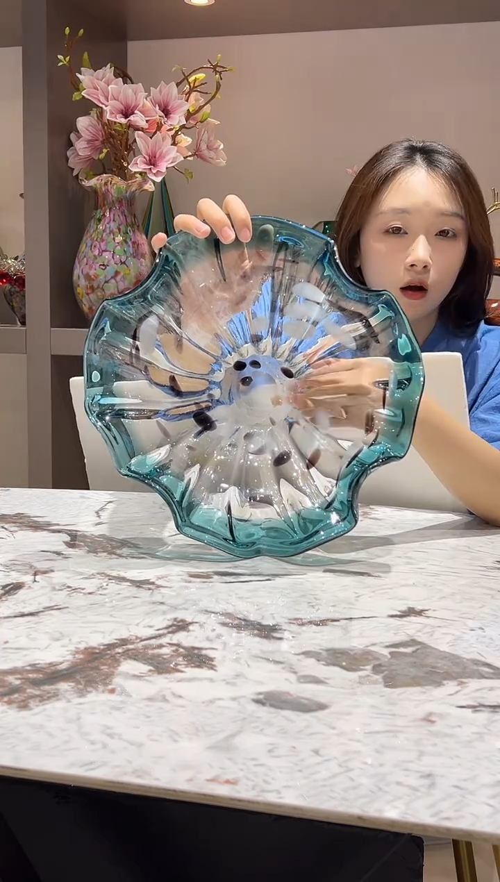 蓝色荷叶果盘 现货