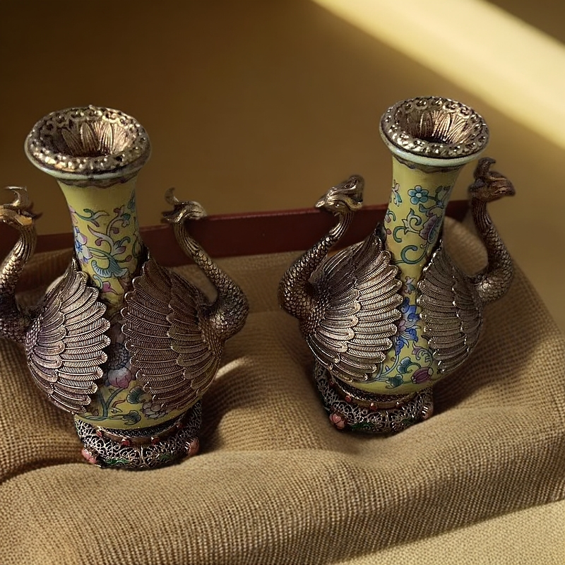对双孔雀瓶C摆件（甄选商品）