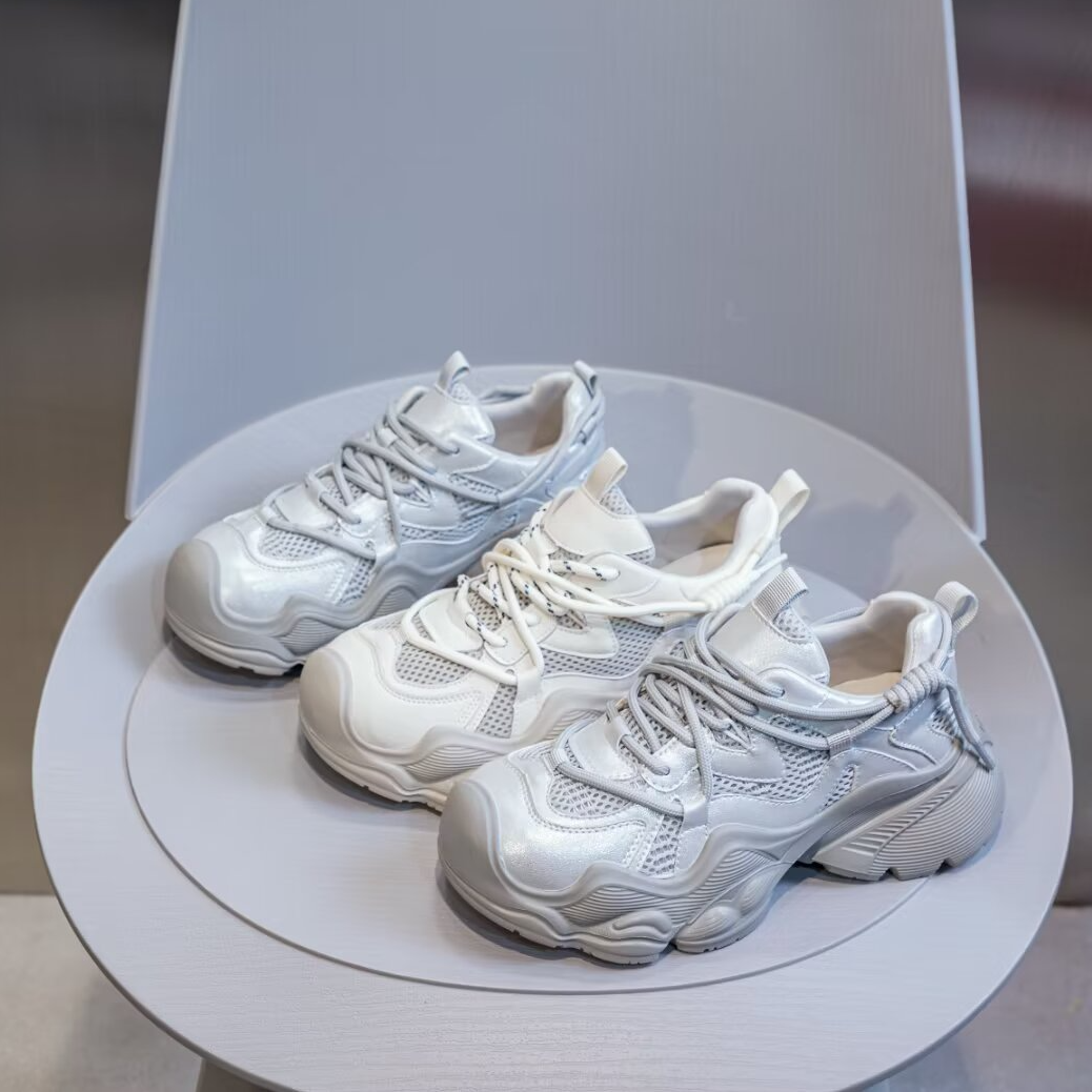 首谷正品老爹鞋女2025新款透气网面百搭厚底轻便显脚小运动鞋1681