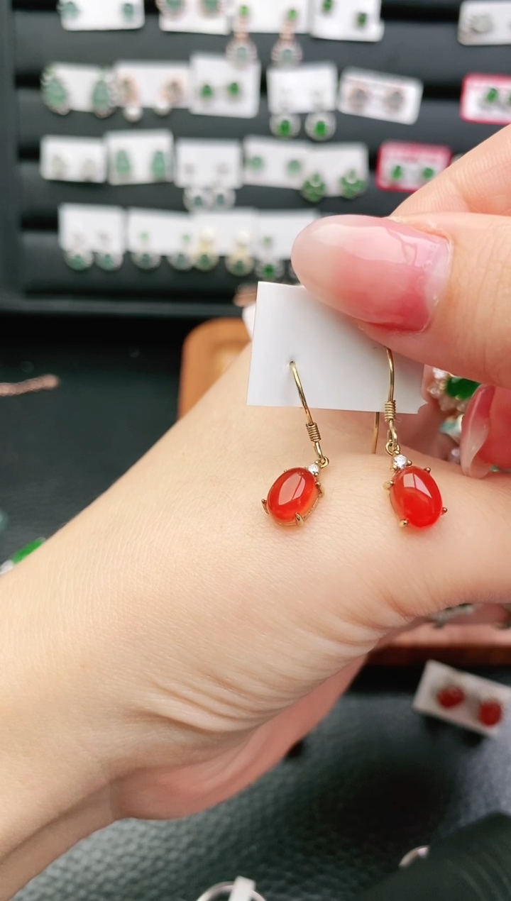 【闪购商品】玛瑙/玉髓耳钉银S925镶嵌耳饰