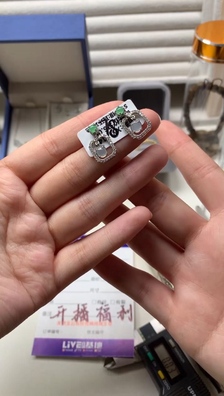 银S925镶嵌戒指翡翠耳饰2