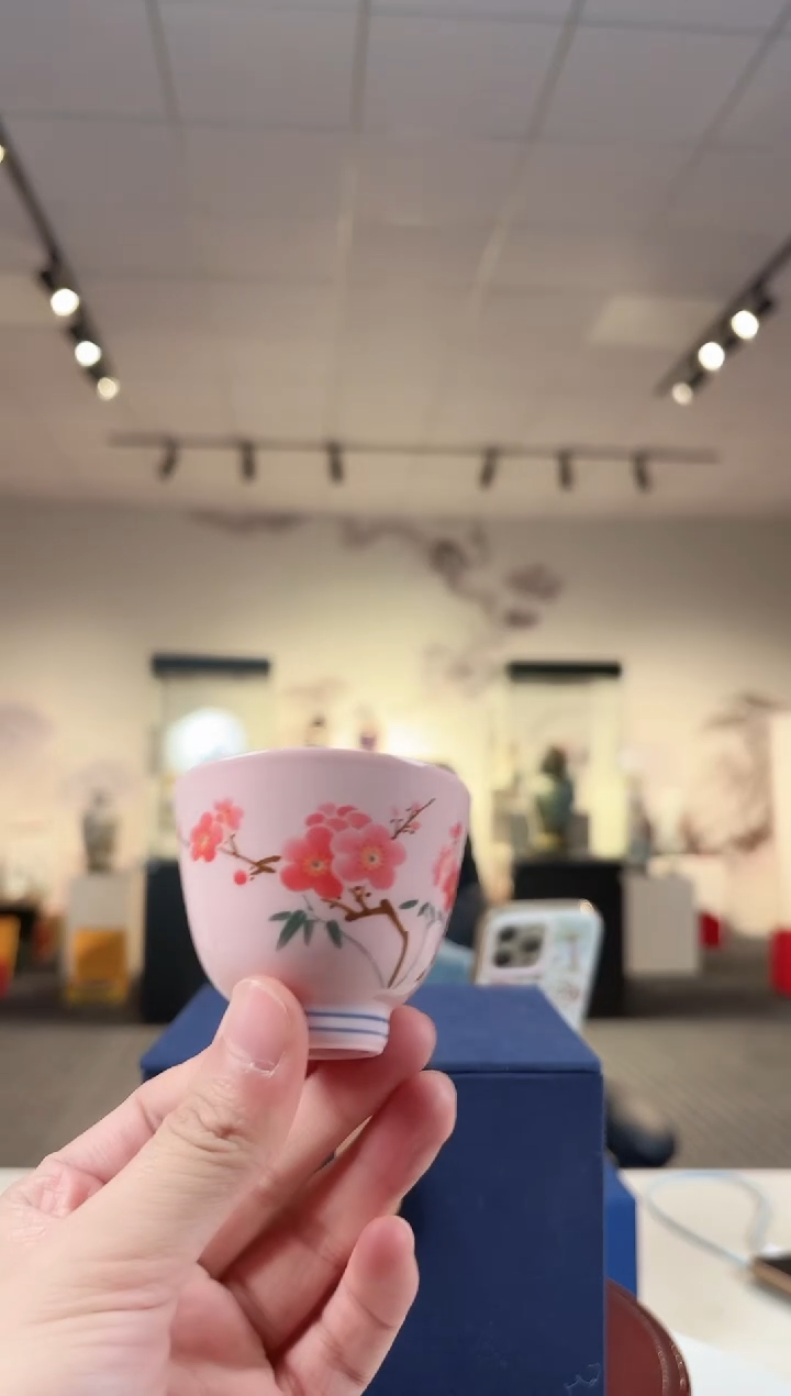 陶瓷红稀翠竹红梅铃铛杯+礼盒