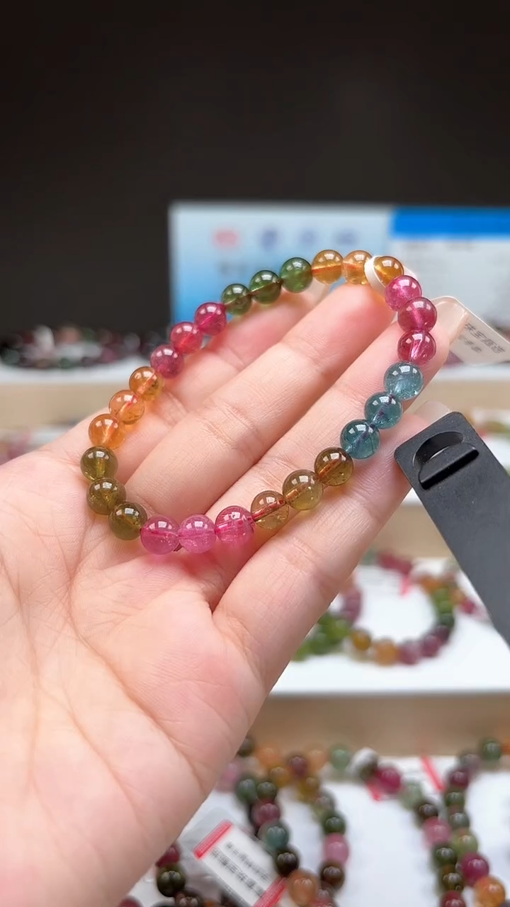 【闪购商品】碧玺手串未镶嵌6.8mm巴西老料玻璃体彩虹色单圈手串