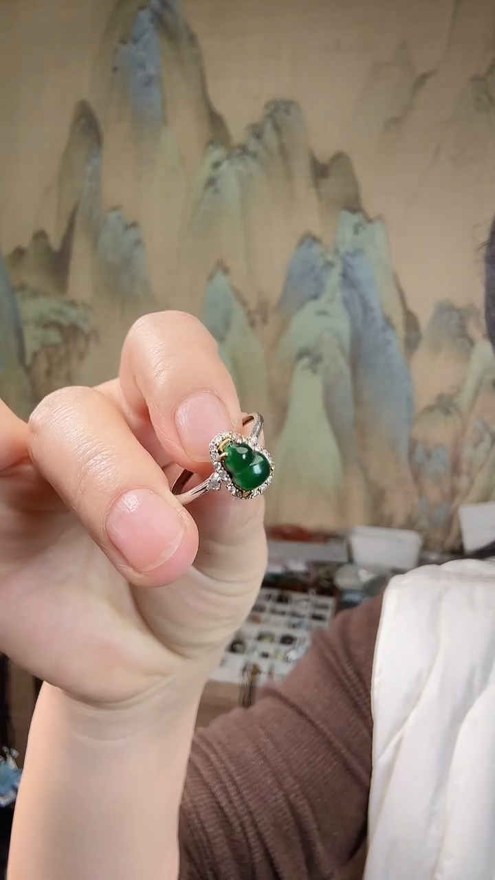 银S925镶嵌戒指翡翠A货