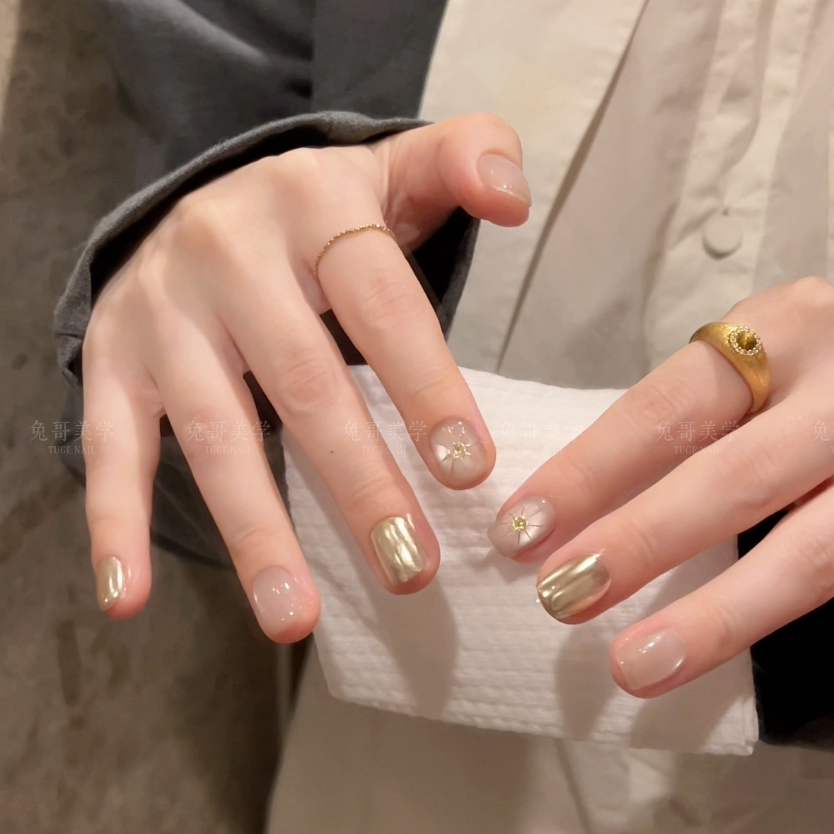 六芒星-TugeNail高定手绘纹理裸甲显白纯欲美甲手工猫眼TGN914
