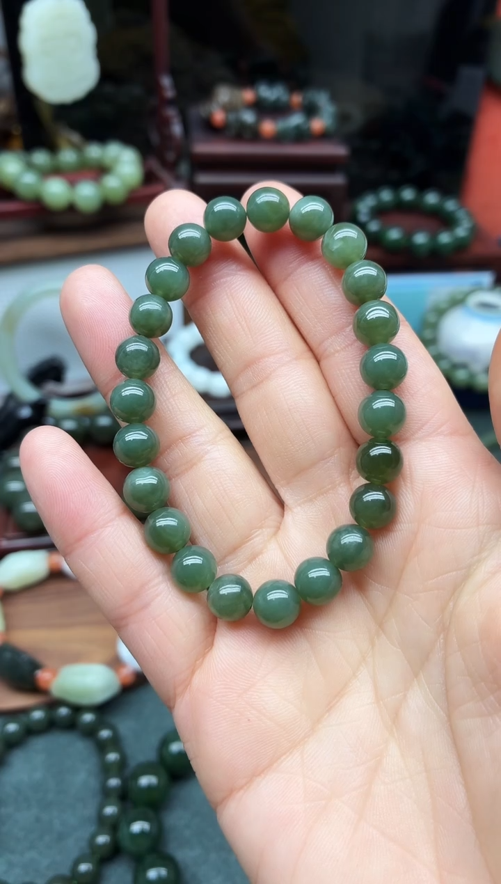 未镶嵌手链和田玉8mm沙枣清