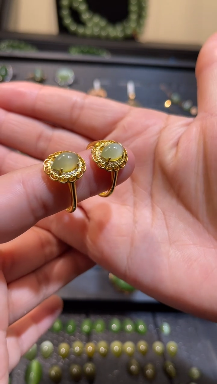 【闪购商品】和田玉碧玉猫眼戒指合金多样性发一