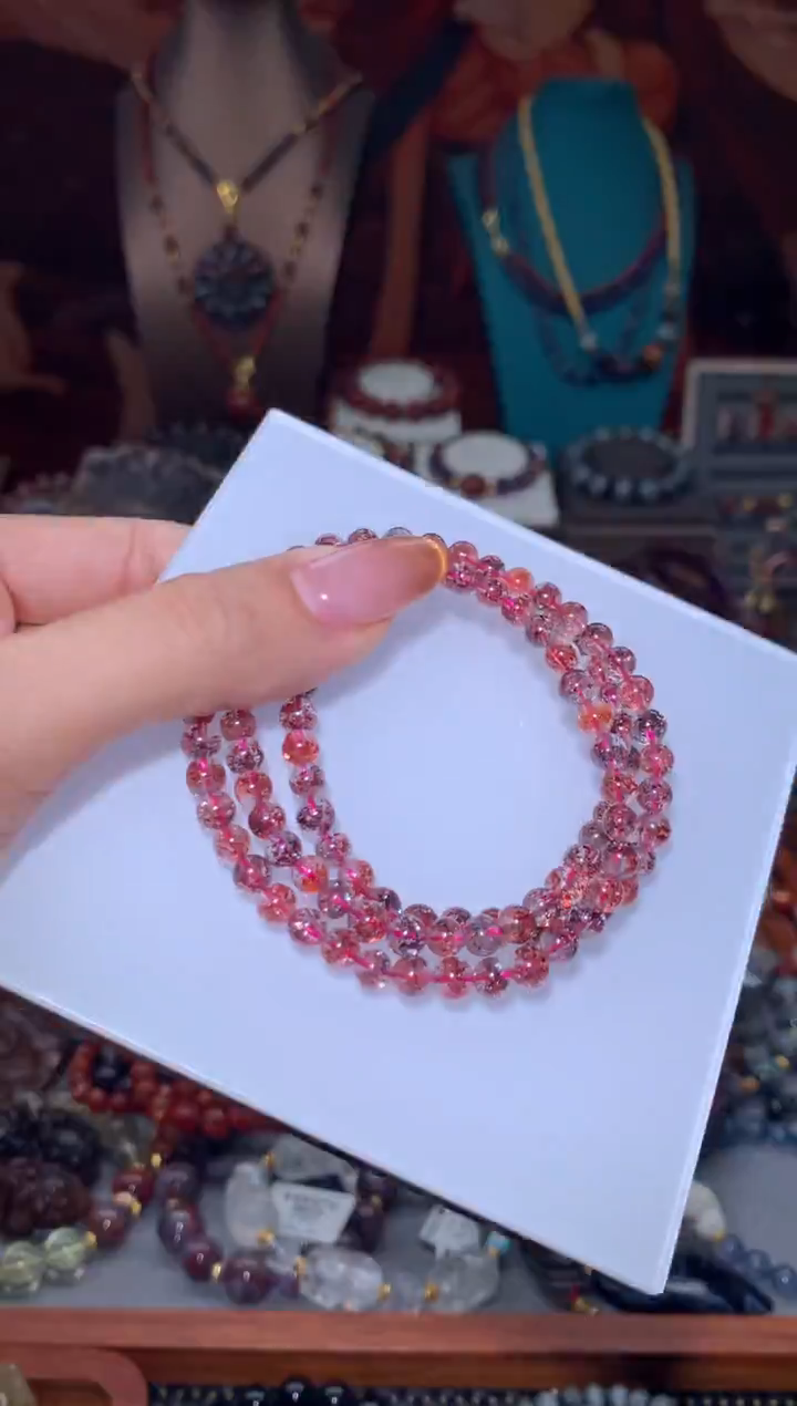 未镶嵌珠宝半成品水晶金草莓手串多圈手串5+mm