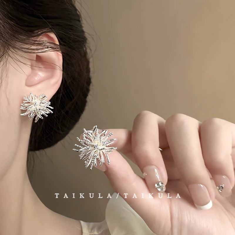 夸张蒲公英耳钉925银针耳环2025新款爆款高级感耳饰轻奢小众气质