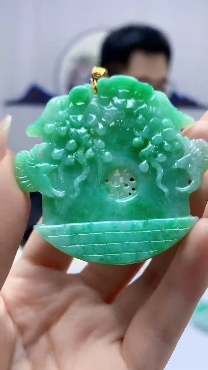【闪购商品】定制翡翠18K金镶嵌5153DD-毛货挂件82
