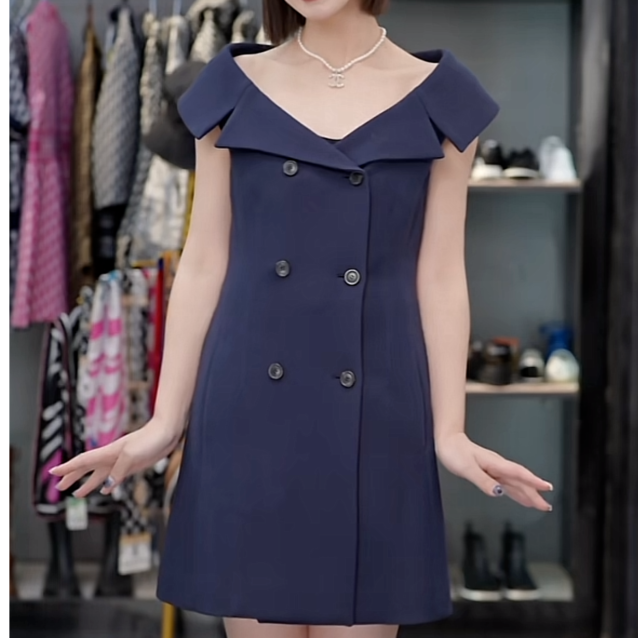 99新 DIOR/迪奥 积分-100汤/P215358827/Dior翻领无袖连衣裙40码