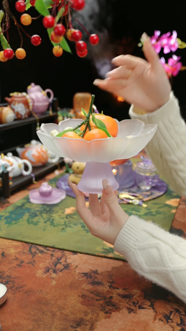 【闪购商品】紫色莲花果蝶点心盘