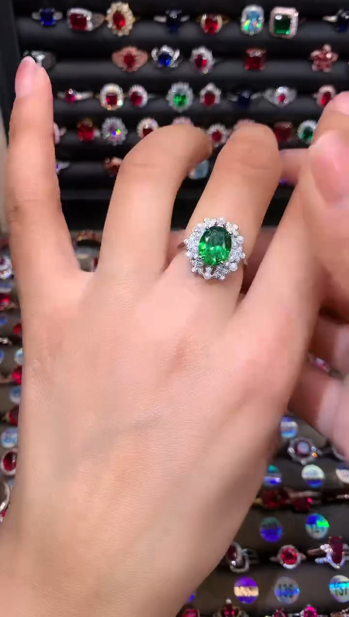 【闪购商品】透辉石戒指银S925镶嵌810白