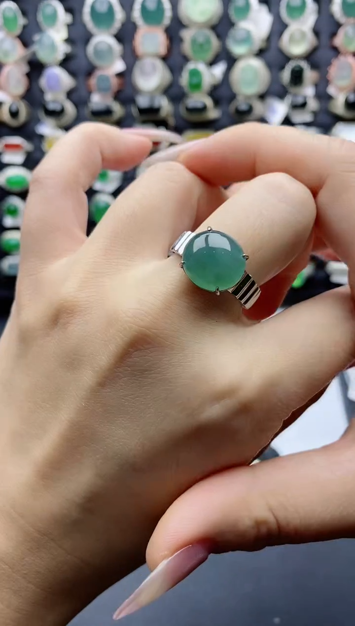 【闪购商品】翡翠戒指银S925镶嵌天然翡翠男戒