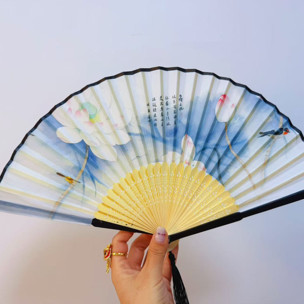 女扇竹扇子折扇女古典跳舞扇古装表演摄影汉服中国风手工折扇绢面