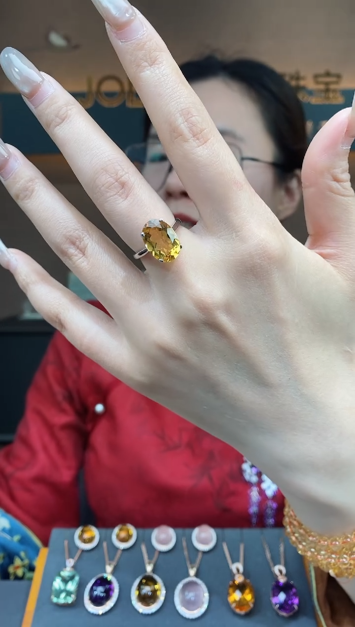 【闪购商品】黄晶戒指银S925镶嵌黄晶戒指
