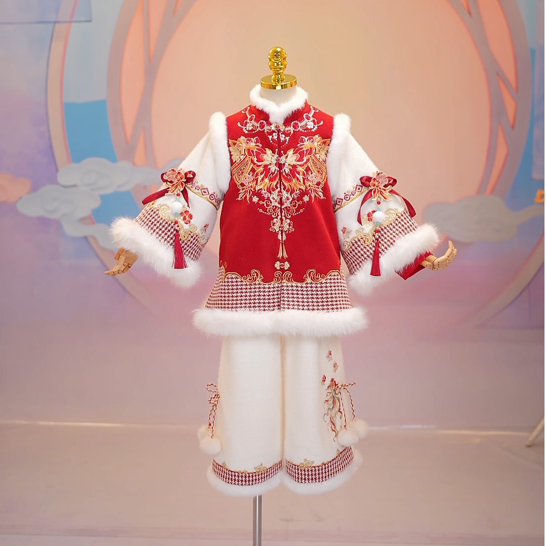 朝童集氏【福耀东方】女童汉服套装加绒拜年服裤装毛呢小香风风格